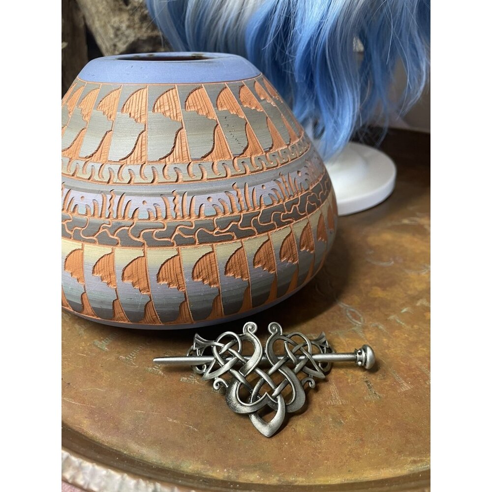 Celtic Weave Knotwork Bun Holder Women Viking Hair Stick Cage Pin Barrette Heart - Picture 13 of 16